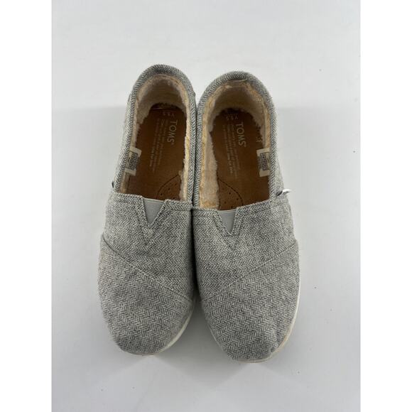 Toms Classic Grey Wool Herringbone Shoes Youth Size 5.5 Gray Flat Slip On Box - Picture 4 of 8